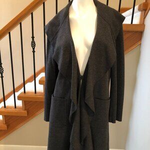 Kay Unger New York Designer Waterfall Detail Wool Coat Charcoal Grey Sz 12